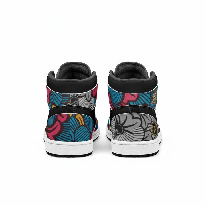 Vue arrière des baskets montantes KAKIPS Urban Multicolor avec motif wax africain aux couleurs vives