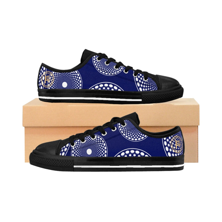 Sneakers KAKIPS Évasion BlueNight en toile bleu nuit avec motif wax géométrique blanc et détails noirs