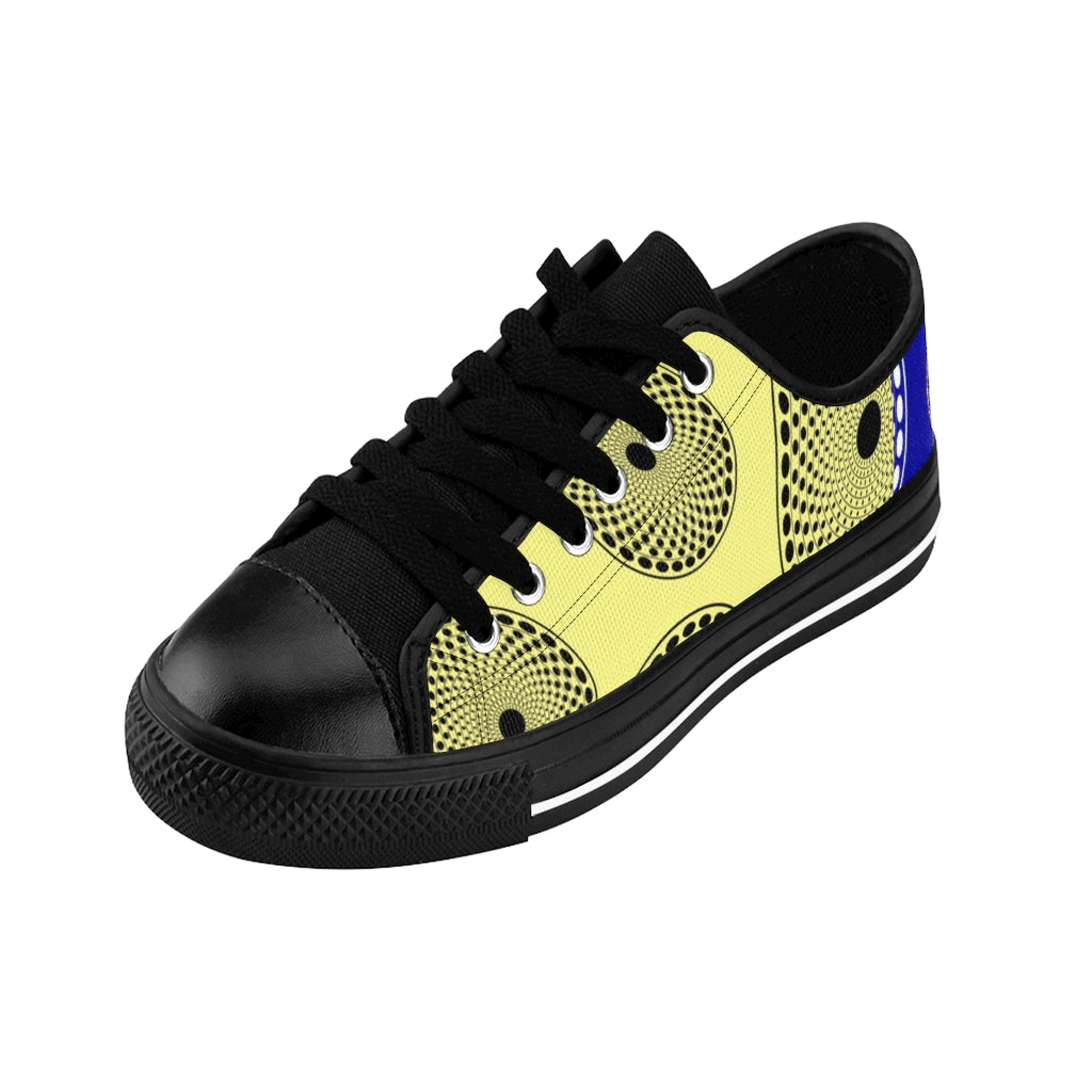 Sneaker KAKIPS Évasion BlueSun en toile jaune et noire avec motif wax, lacets noirs et semelle en caoutchouc
