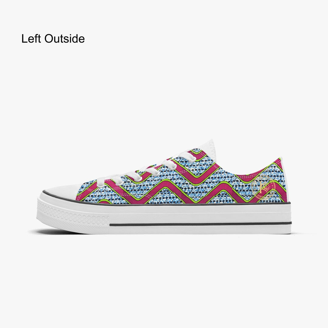 Sneaker KAKIPS Évasion Zebra Blanc en toile avec motif wax zébré rose et bleu et semelle blanche