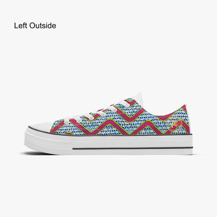 Sneaker KAKIPS Évasion Zebra Blanc en toile avec motif wax zébré rose et bleu et semelle blanche