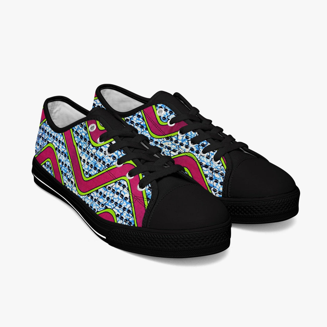 Sneakers KAKIPS Évasion Zebra en toile avec motif wax géométrique coloré, lacets noirs et bout renforcé