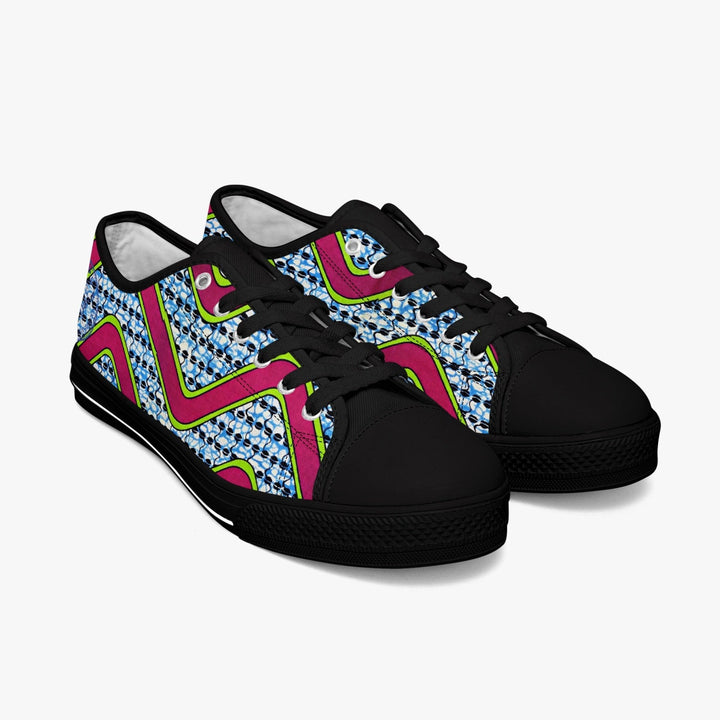 Sneakers KAKIPS Évasion Zebra en toile avec motif wax géométrique coloré, lacets noirs et bout renforcé