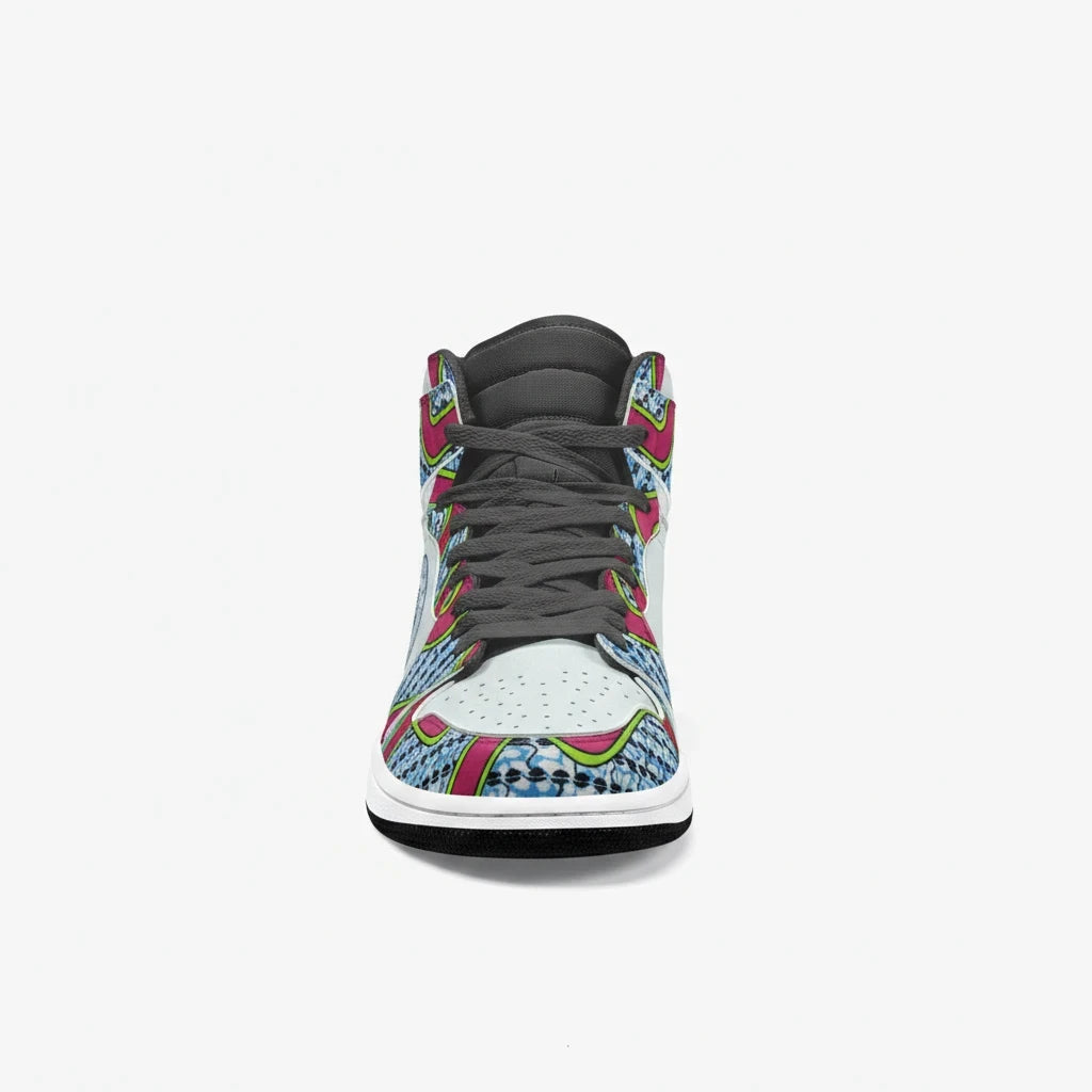 Sneaker montante KAKIPS Urban Zebra avec motif wax africain coloré et détails contrastés noir et blanc