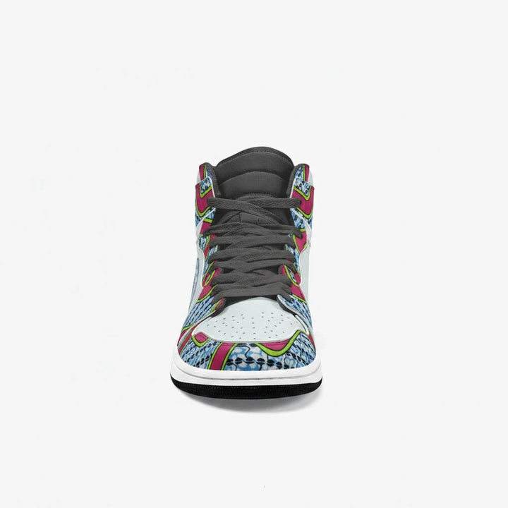 Sneaker montante KAKIPS Urban Zebra avec motif wax africain coloré et détails contrastés noir et blanc