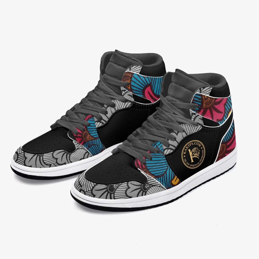 Sneakers montantes KAKIPS Urban Multicolor avec motif wax africain aux couleurs vives et détails noirs