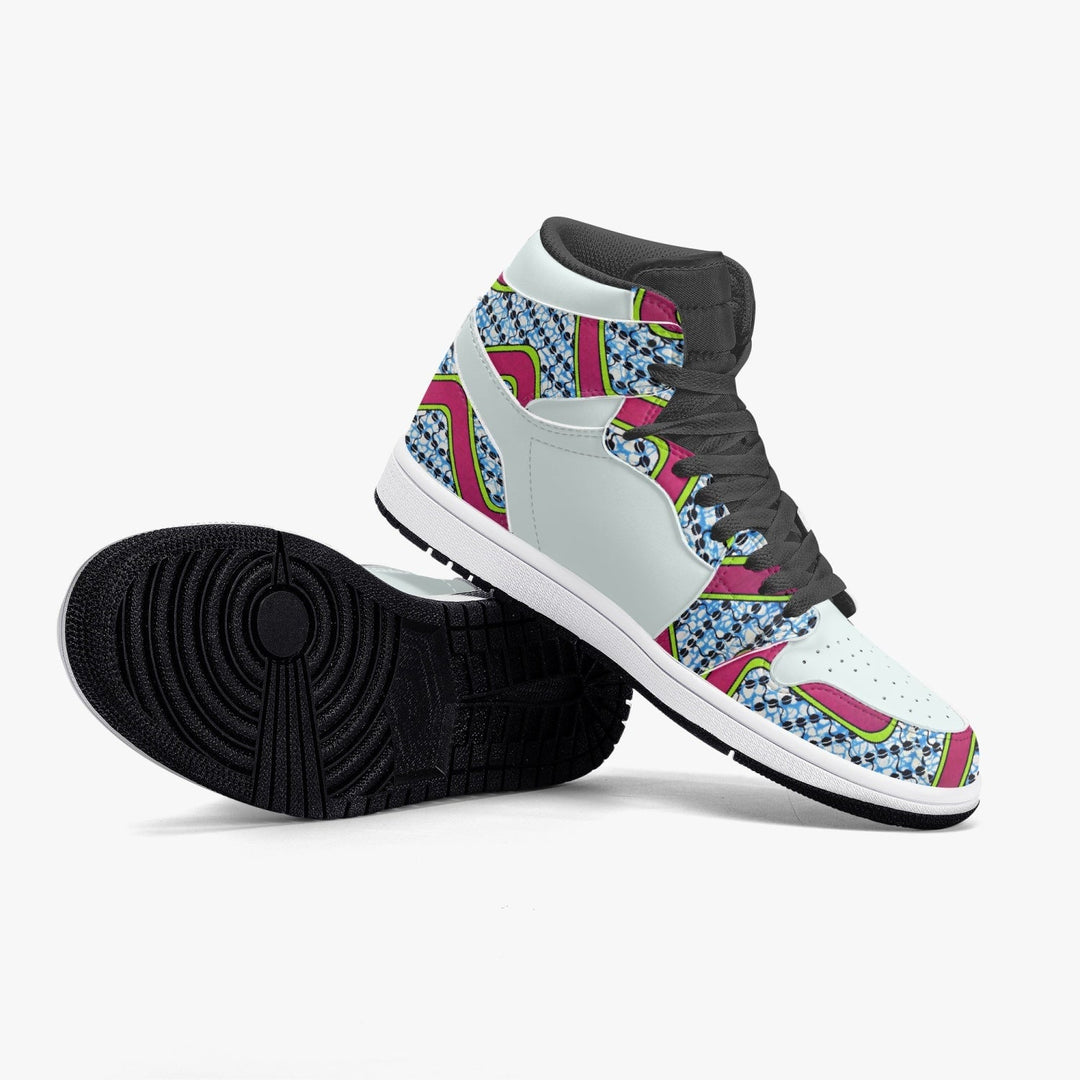Sneaker montante KAKIPS Urban Zebra avec motif wax africain coloré, détails roses et semelle noire